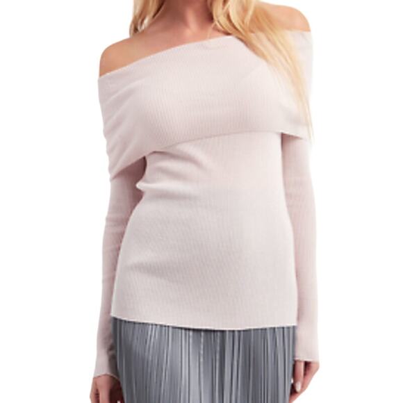 Max Mara NWT Leisure Lorena Top Light Pink Size XS Off Shoulder 100% Wool Ribbed - Picture 1 of 11